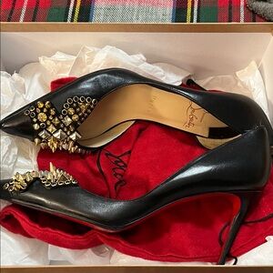 Christian Louboutin Black and Gold Studded Heels